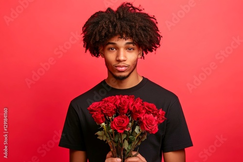 Love confession. Valentine's day greeting from man or for man: dazzling, image of loving mixed-race young man. Commercial promotion concept art pattern. Guy romance. Emotional love.