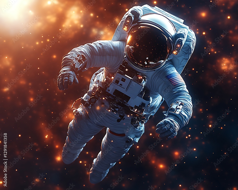 Fototapeta premium Astronaut in Space, Floating, Nebula Background