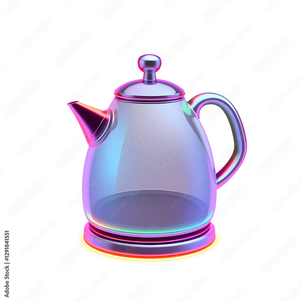 Obraz premium Kettle holographic 3D icon. neon symbol vector illustration isolated on white background. Generative AI