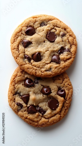 Delicious Homemade Chocolate Chip Cookies on a White Background for Dessert L...