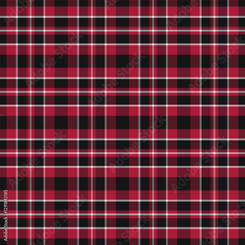 Plaid pattern with twill weave in red black white.Tartan check seamless pattern.Vector illustration geometric background for fabric and paper.