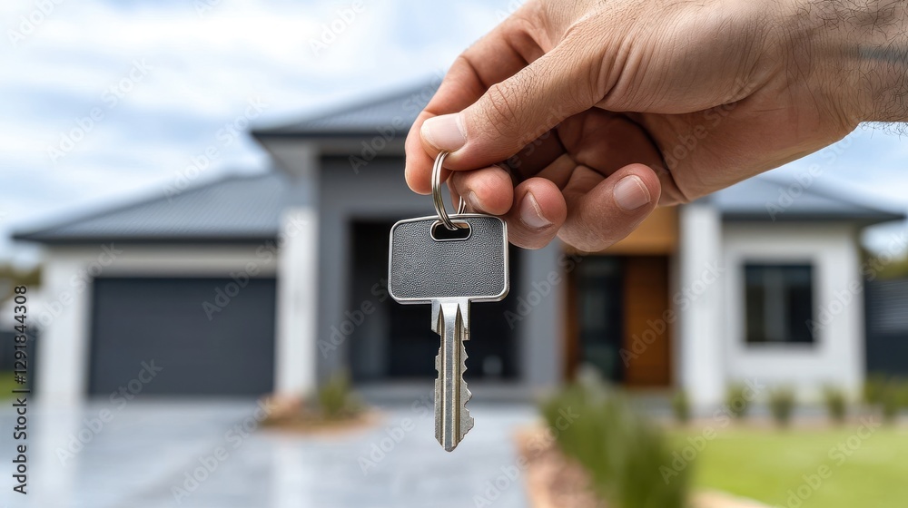 new home ownership, a family joyfully receives the keys to their new suburban home from a real estate agent, celebrating their achievement new home ownership, a family joyfully receives the keys to their new suburban home from a real estate agent, celebrating their achievement