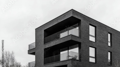Wallpaper Mural Modern apartment building facade, black bricks, contemporary design, residential complex Torontodigital.ca