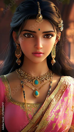 3D anime girl character with indian clothes set