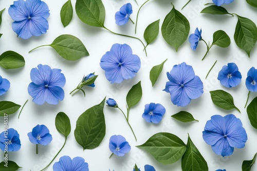 Blue Hydrangea Flowers Frame a White Background Creating a Serene Nature Display