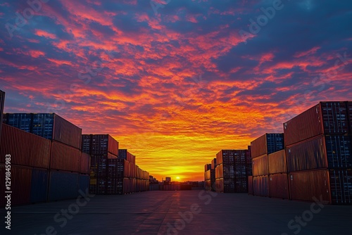 Wallpaper Mural Sunset Over a Bustling Shipping Yard Filled With Colorful Containers and Cranes in a Vibrant Sky Torontodigital.ca