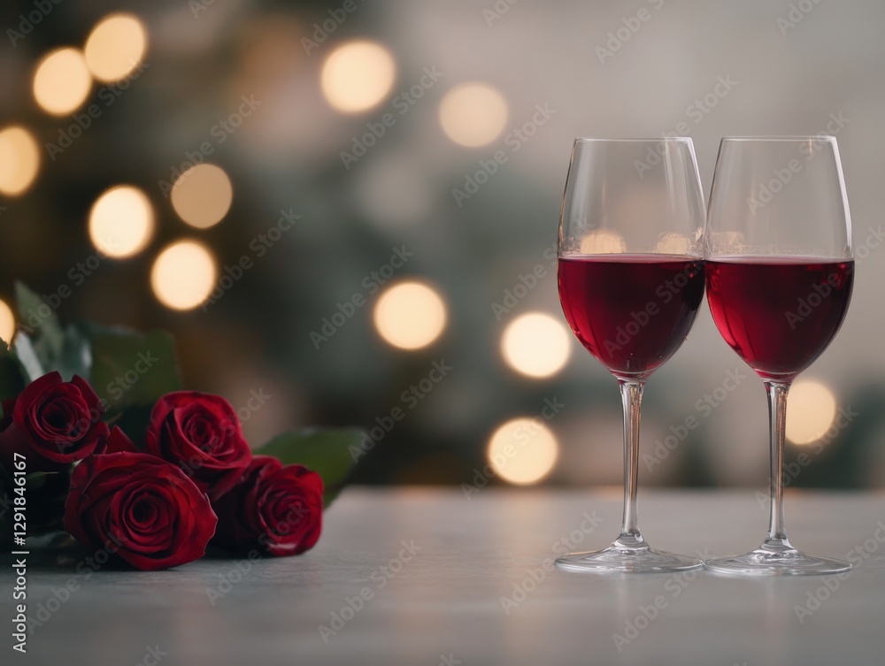 Romantic evening with red wine and roses Romantic evening with red wine and roses