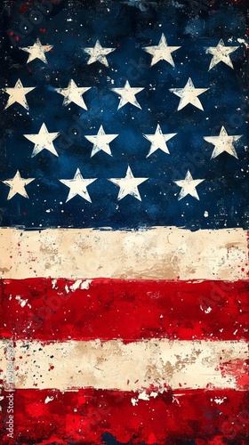 Vintage American Flag With Weathered Texture Showcasing Historical Significan...