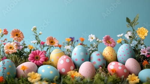 Colorful Spring Bouquet With Decorated Eggs for Easter Celebration