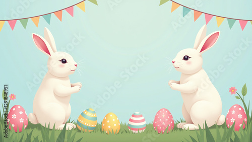 pastel rabbits hang colorful easter banner adorned