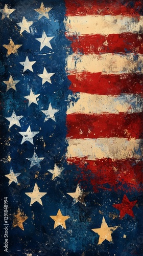 Vintage American Flag With Weathered Texture Showcasing Historical Significan...