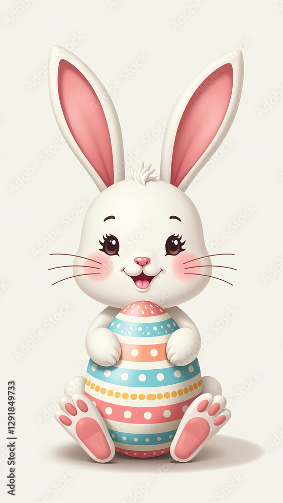 Fototapeta premium realistic vector design happy easter bunny card features long ears painted egg