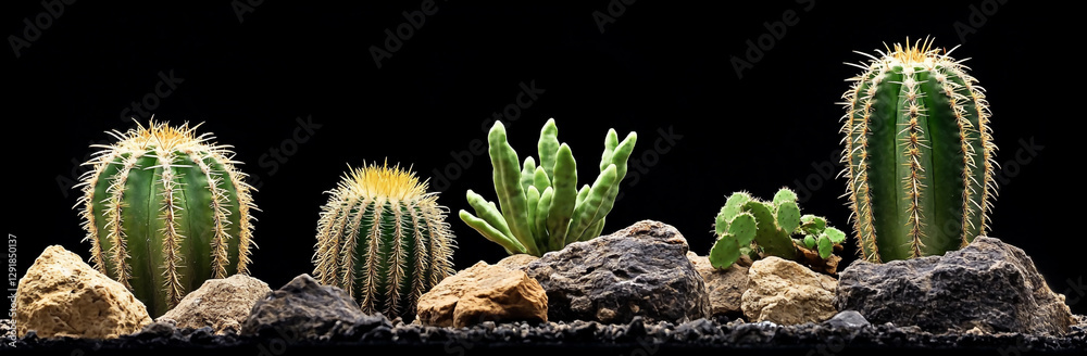 Cactus plant collection on a black background Cactus plant collection on a black background