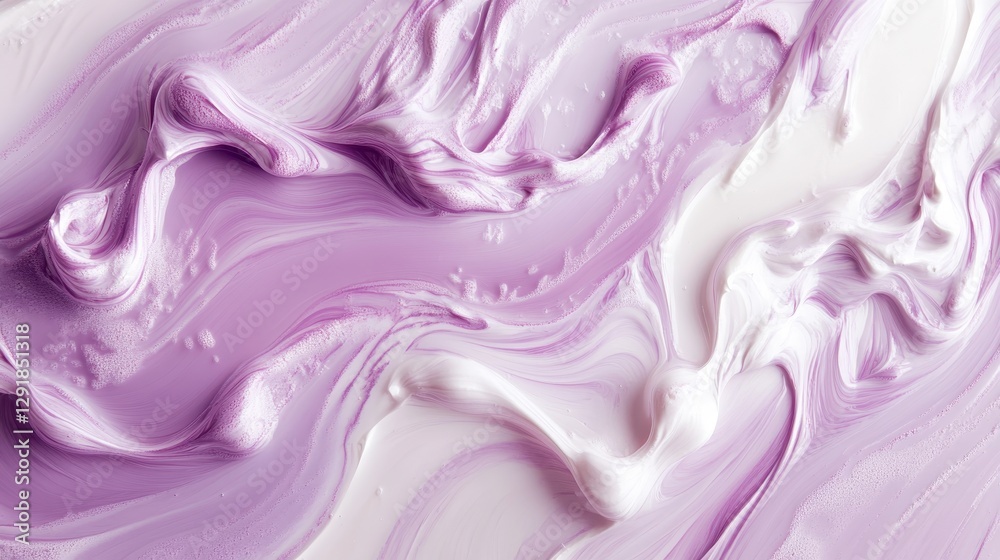Fototapeta premium Abstract image of soft purple and white swirls resembling a creamy texture, evoking a calming and artistic vibe.
