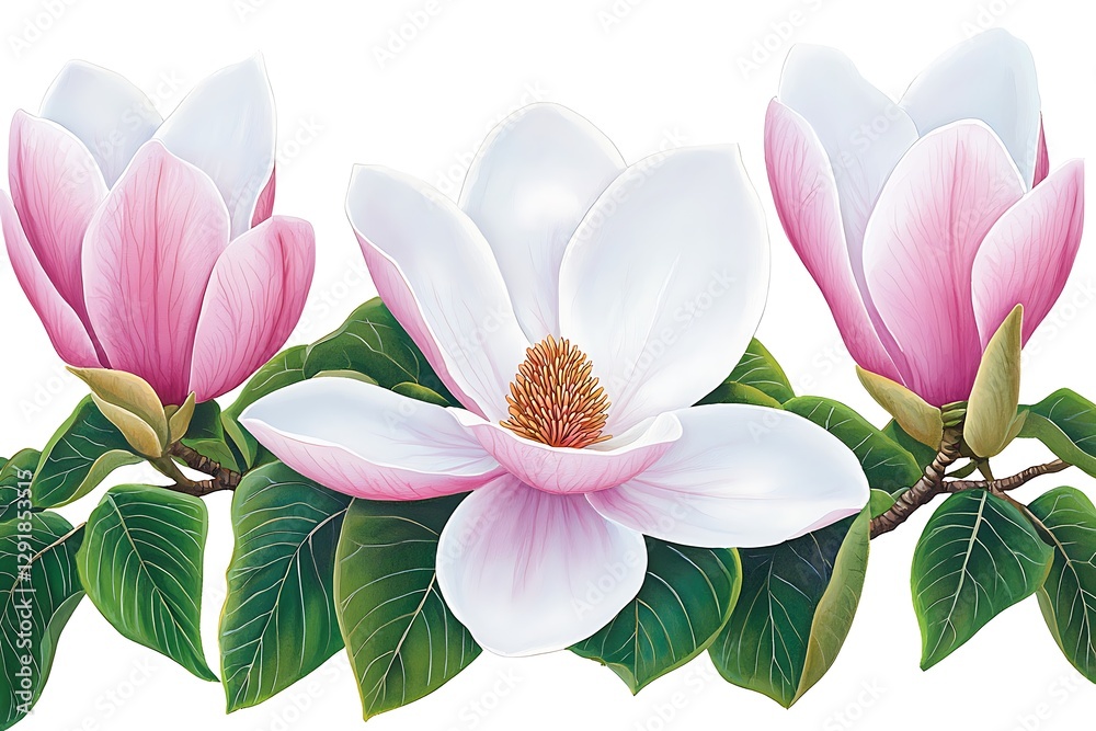 Fototapeta premium Delicate Magnolia Blossoms Border Design