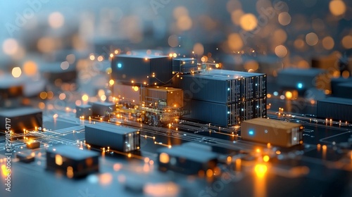 Exploring the future of technology digital warehouse management systems urban digital landscape 3d visualization dynamic environment aerial view innovation in supply chain management