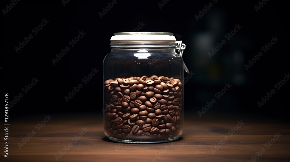 A photo of an empty glass canister for coffee storage A photo of an empty glass canister for coffee storage