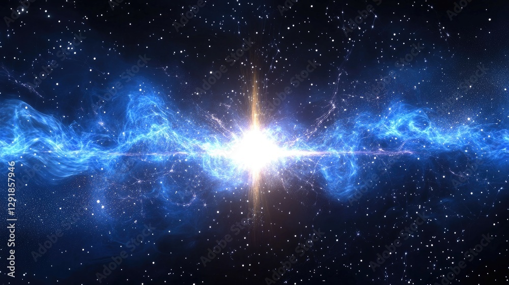 Fototapeta premium Stellar Explosion in Deep Space with Radiant Blue Nebula and Starfield