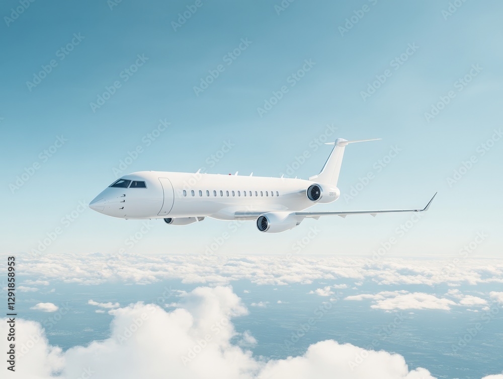 Obraz premium Private Jet Flying Above Clouds