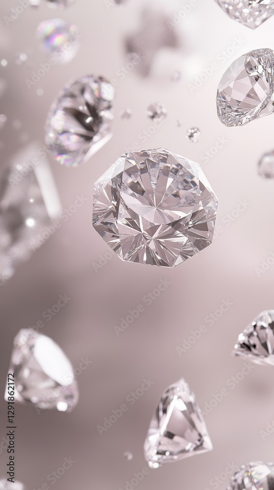 A beautiful and realistic photograph of several white diamonds floating in the air A beautiful and realistic photograph of several white diamonds floating in the air