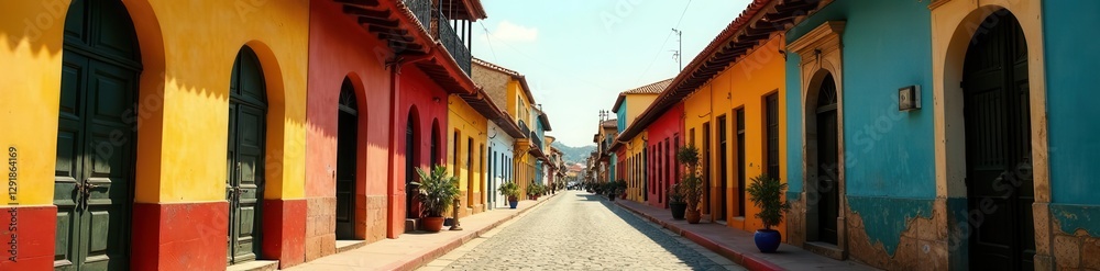 Fototapeta premium Sun-drenched colonial architecture, vibrant streetscape , texture, detail