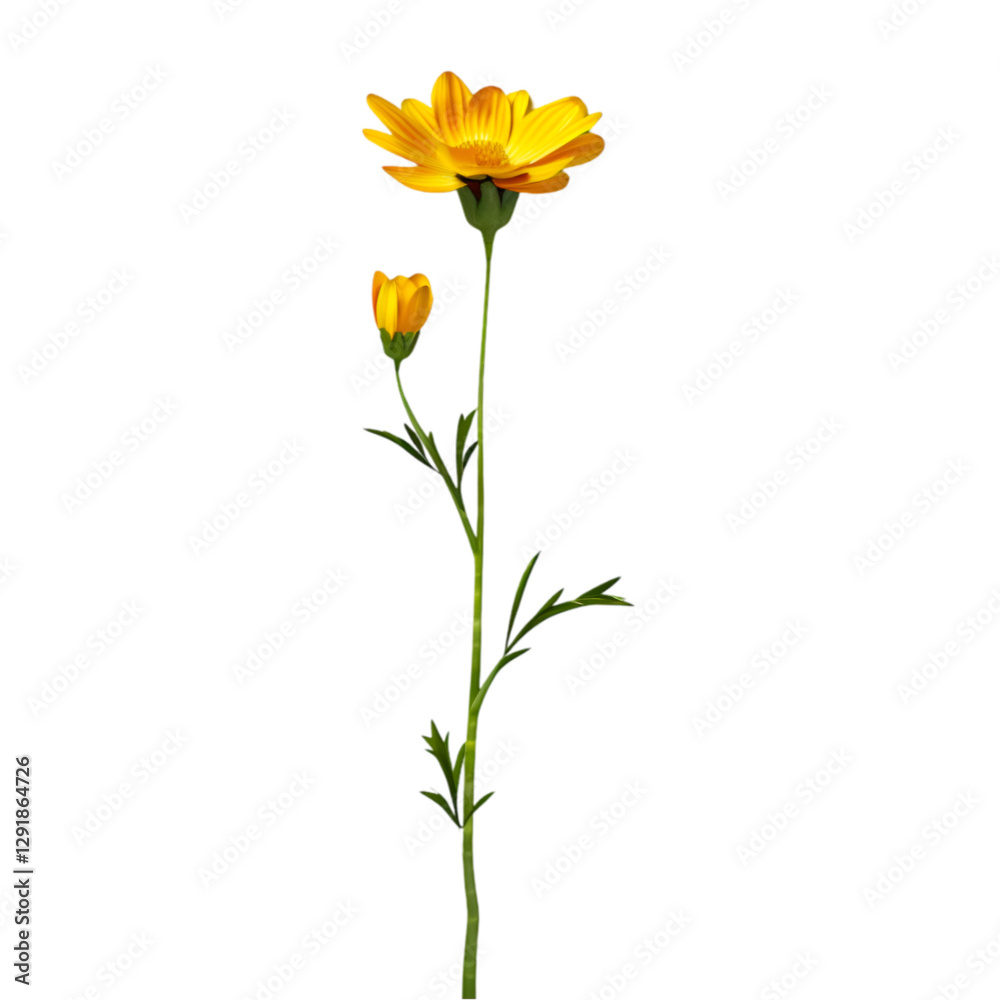 Single Yellow Flower Dark Background Botanical Illustration, Single Yellow Flower Dark Background Botanical Illustration,