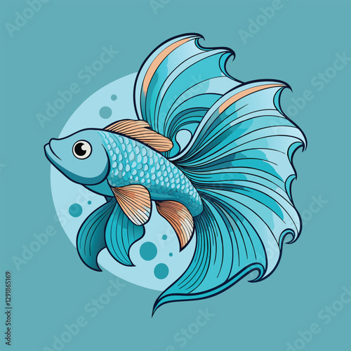 Graceful betta fish with long flowing fins and beautiful blue tones vector illustration