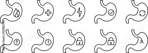 Digestive System Icon Pack, Symptoms, Healing, and Gut Health.