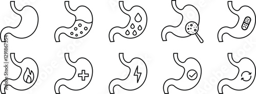 Stomach Health and Digestion Icon Set for Gastrointestinal Wellness.