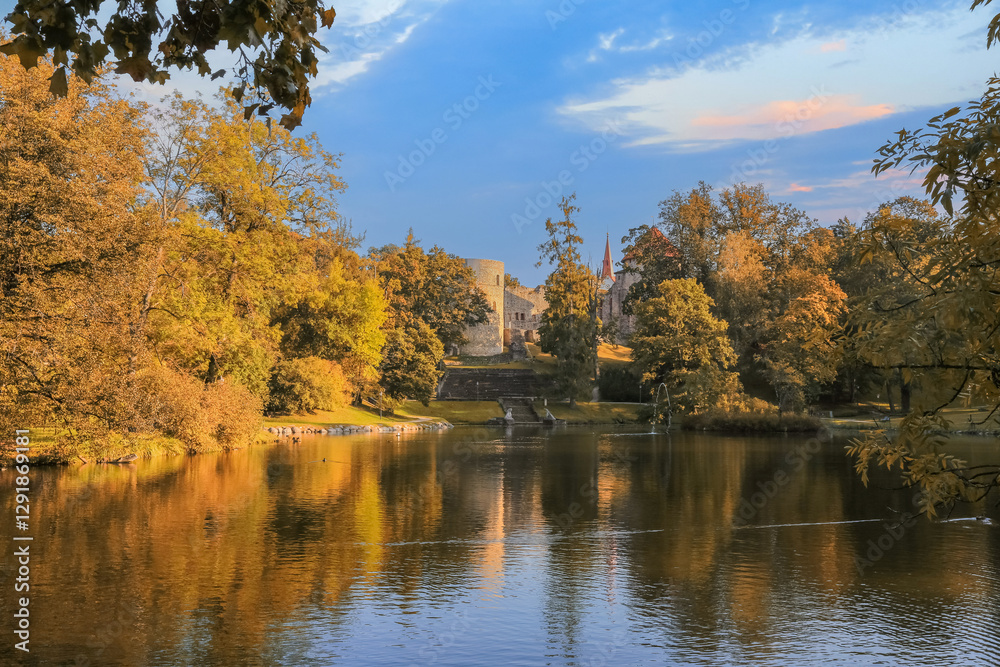 Autumn park in the town Cesis, Latvia Autumn park in the town Cesis, Latvia