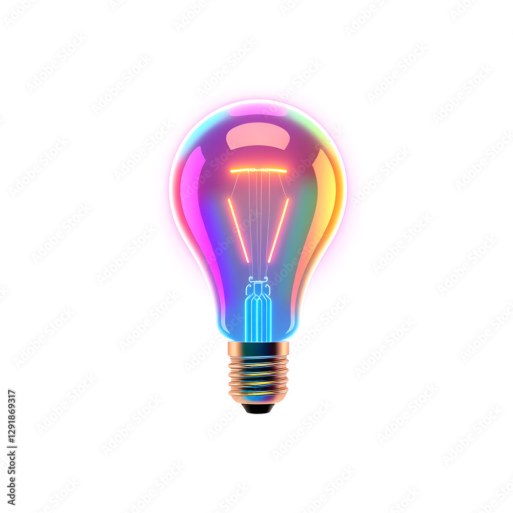 lightbulb holographic 3D icon. neon symbol vector illustration isolated on white background. Generative AI lightbulb holographic 3D icon. neon symbol vector illustration isolated on white background. Generative AI