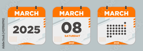 Calendar icon. March. 2025 8 day. The concept of waiting for an important date. Day calendar with date march 8. Cheklist day calendar. Vector illustration.