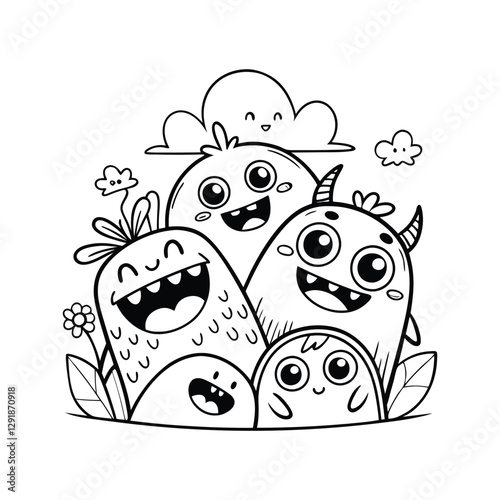 Cute Cartoon Monsters Group Illustration