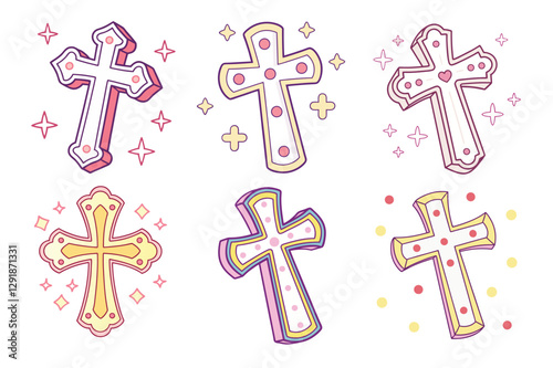 A Bundle of Cute Christian cross vector cartoon illustration