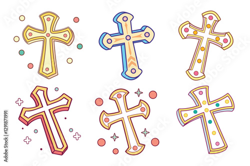 A Bundle of Cute Christian cross vector cartoon illustration
