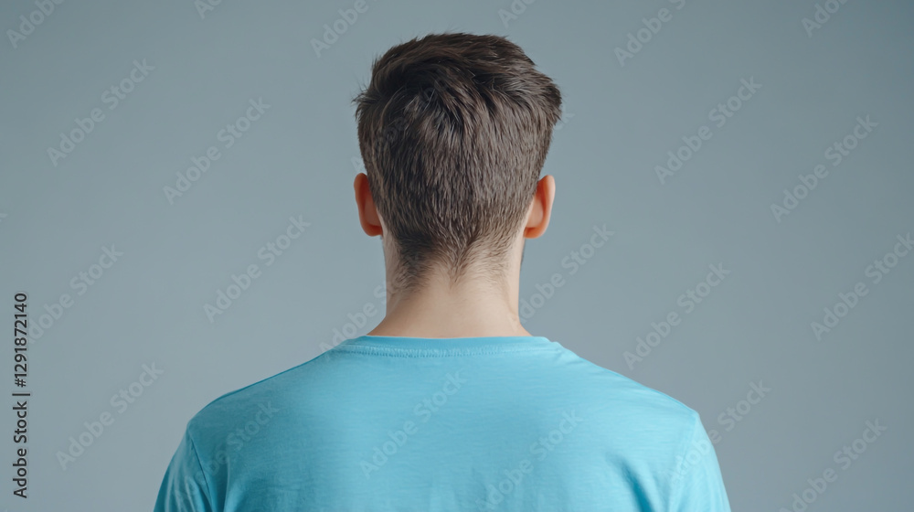 Photo of a man in a blue t-shirt on a grey background Photo of a man in a blue t-shirt on a grey background