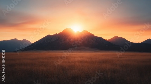 Sunrise over the Mountains and Meadow