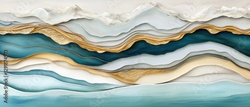 Wallpaper Mural Abstract waves of blue and gold modern art interior decoration minimalist design close-up serenity Torontodigital.ca