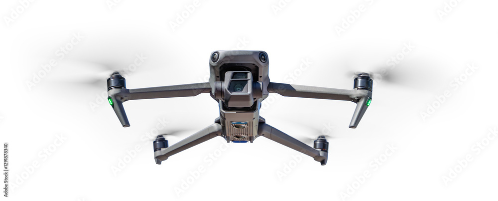Isolated Front View of a Drone Quadcopter UAV In Flight. Transparent PNG. Isolated Front View of a Drone Quadcopter UAV In Flight. Transparent PNG.