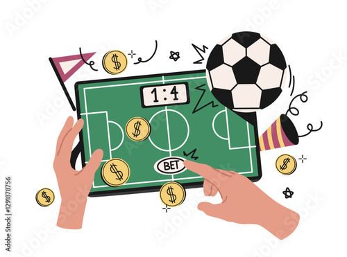 Soccer betting on tablet screen. Vector illustration