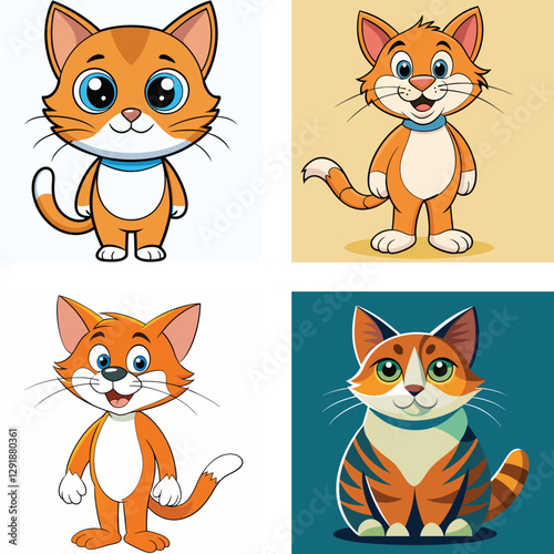 set of funny cats, Happy Smiling Cat Vector Illustration for Kids