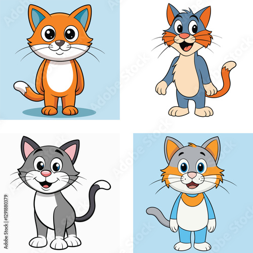 set of funny cartoon cats, Black Cat Cartoon Illustration – Fun Animal Design
