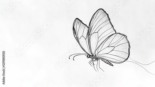 Minimalist line art a butterfly in mid-flight, with bold lines forming the motion and elegance its wings
