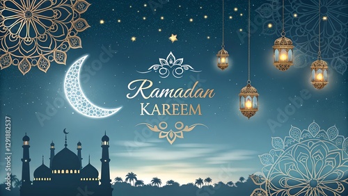 Ramadan Kareem Greetings Decorative Festival Card – A Peaceful, Elegant Background Celebrating the Holy Month with Warmth and Spiritual Blessings