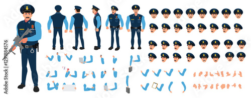 
Police Officer Character Design Model Sheet. Man, Character design. Front, side, back view and explainer animation poses. Character set with lip sync and Walk cycle animation sequences.
