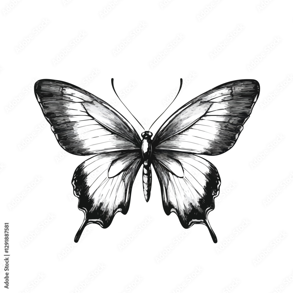 Butterfly minimalist 2D vector graphic illustration sketch on a white background.
Butterfly minimalist 2D vector graphic illustration sketch on a white background.