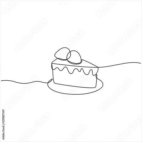 Single continuous line drawing of birthday cake with candles party anniversary and celebration concept outline design illustration