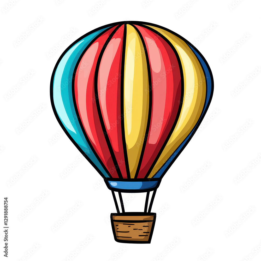 Fototapeta premium Colorful hot air balloon in cartoon style against a simple white background, Hot air balloon with cartoon style white background
