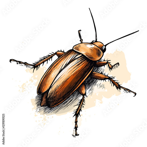 Cockroach minimalist 2D vector graphic illustration sketch on a white background.

