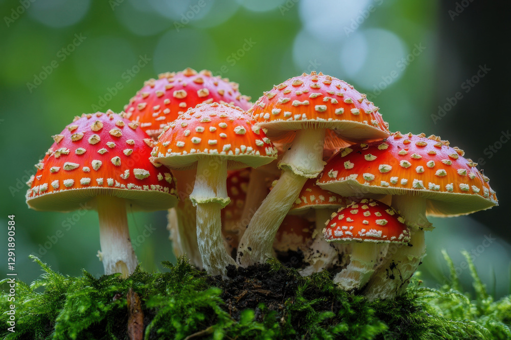 Obraz premium Enchanted Forest Scene with Vibrant Wild Mushrooms